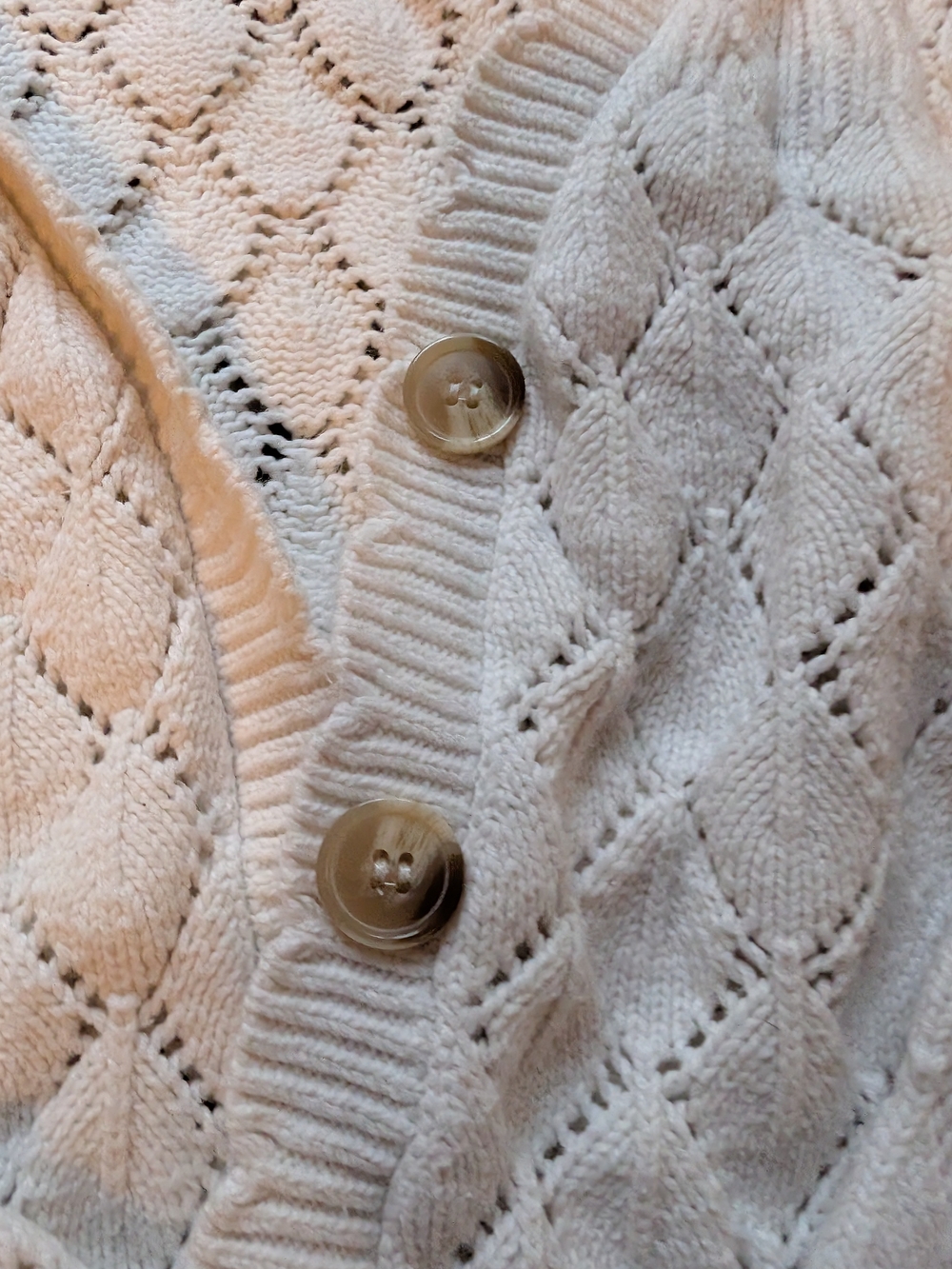 Cyrus Cream Openwork Diamond-Knit Button Cardigan - Picture 3 of 5